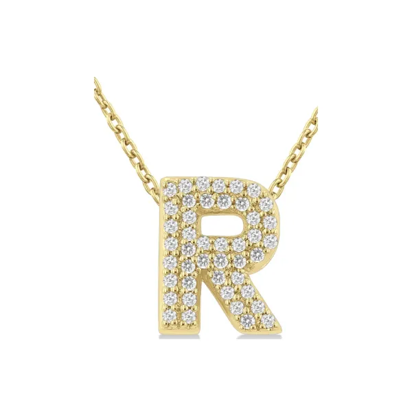 Yellow Gold Bubble 'R' Initial Diamond Pendant SVS Fine Jewelry Oceanside, NY