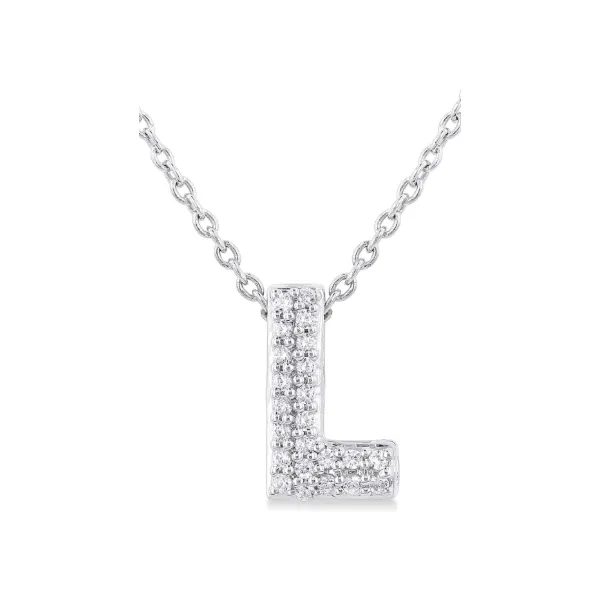 White Gold Bubble 'L' Initial Diamond Pendant SVS Fine Jewelry Oceanside, NY