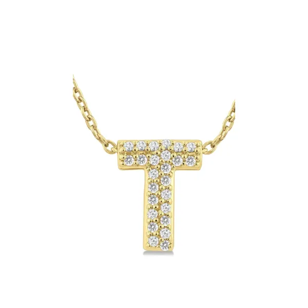 Yellow Gold Bubble 'T' Initial Diamond Pendant SVS Fine Jewelry Oceanside, NY