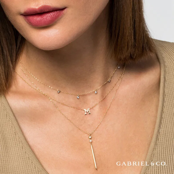 Gabriel & Co. White Yellow Gold Diamond Droplet Necklace Image 4 SVS Fine Jewelry Oceanside, NY