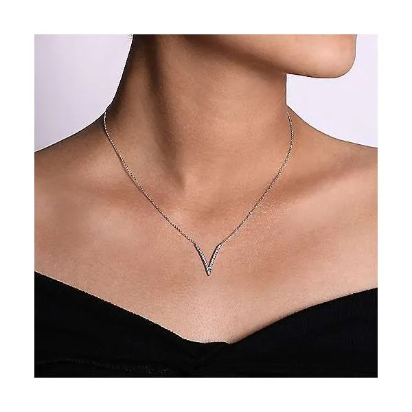 Gabriel & Co. Kaslique White Gold Diamond V Necklace Image 2 SVS Fine Jewelry Oceanside, NY
