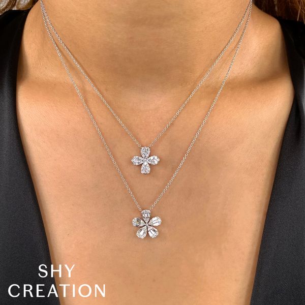 Shy Creation White Gold And Diamond Flower Necklace Image 2 SVS Fine Jewelry Oceanside, NY