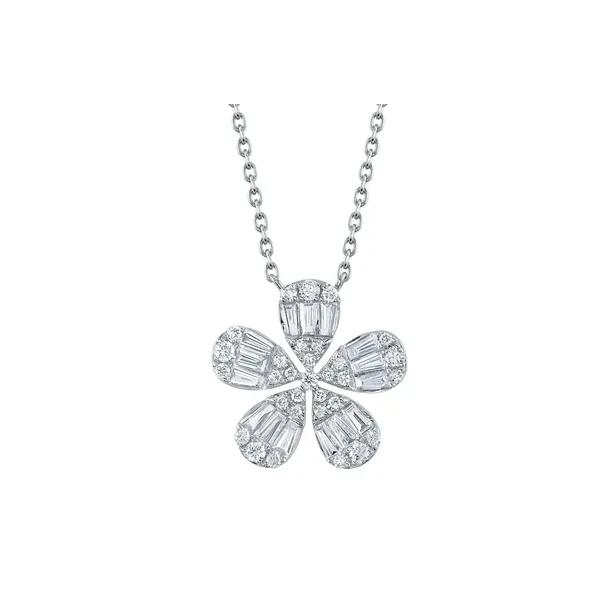 Shy Creation White Gold And Diamond Flower Necklace SVS Fine Jewelry Oceanside, NY
