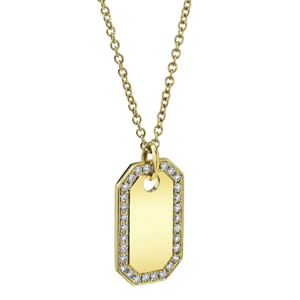 Shy Creation 14K Yellow Gold Diamond Dog Tag Necklace, 0.40cttw Image 4 SVS Fine Jewelry Oceanside, NY