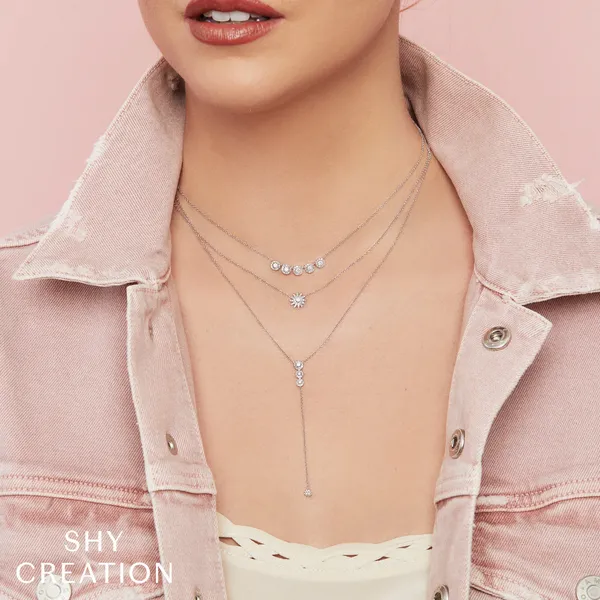 Shy Creation 14K White Gold Diamond Lariat Necklace Image 5 SVS Fine Jewelry Oceanside, NY