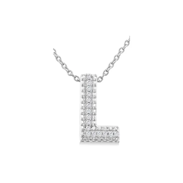 Sterling Silver Bubble 'L' Initial Diamond Pendant SVS Fine Jewelry Oceanside, NY