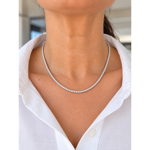 White Gold Diamond Tennis Necklace, 6.27Cttw, 18