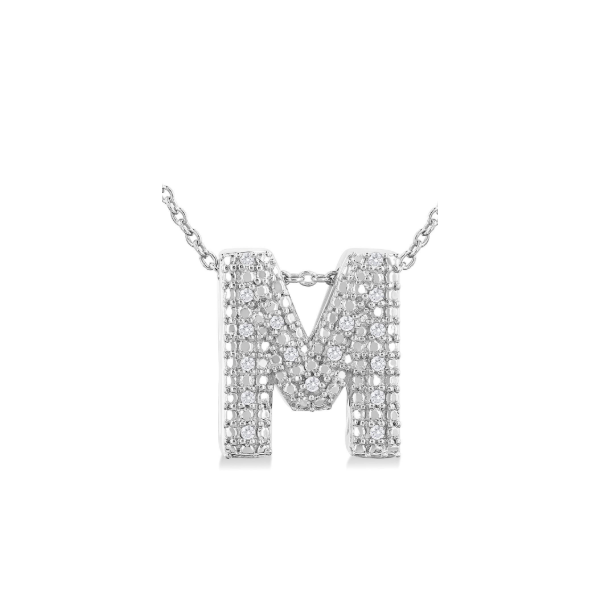 Sterling Silver Bubble 'M' Initial Diamond Pendant SVS Fine Jewelry Oceanside, NY