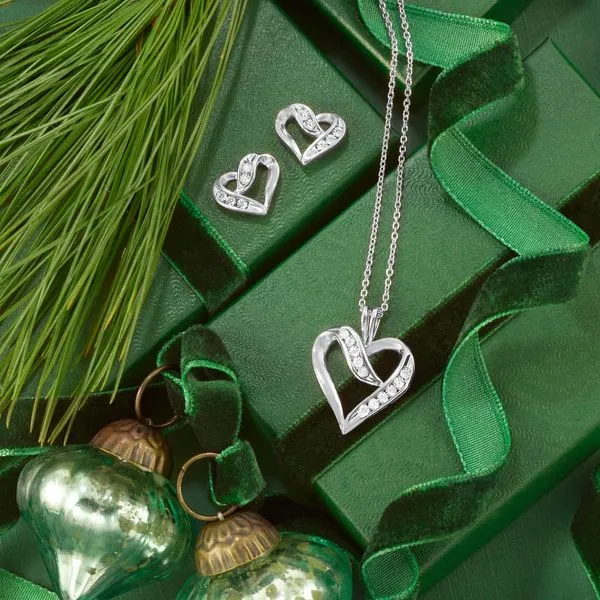 Diamond Open Ribbon Heart Pendant Image 4 SVS Fine Jewelry Oceanside, NY