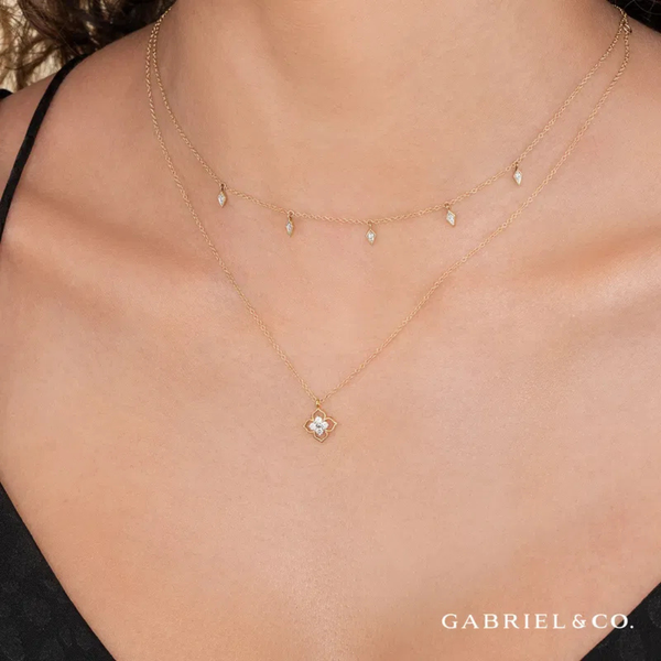 Gabriel & Co. Floral Yellow Gold Diamond Necklace Image 4 SVS Fine Jewelry Oceanside, NY
