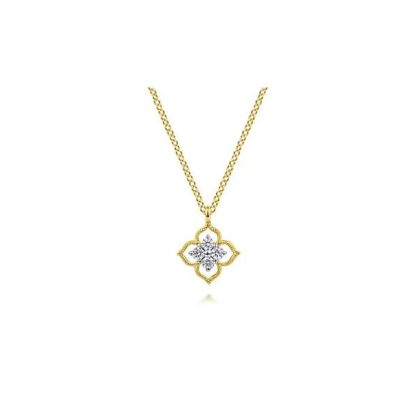 Gabriel & Co. Floral Yellow Gold Diamond Necklace SVS Fine Jewelry Oceanside, NY