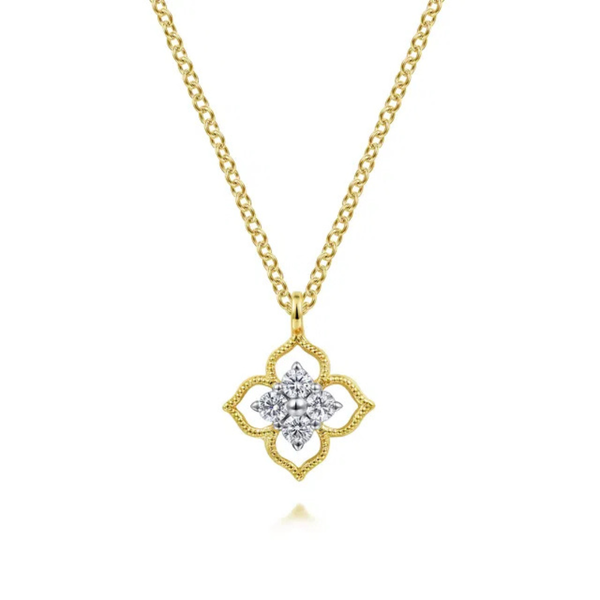 Gabriel & Co. Floral Yellow Gold Diamond Necklace SVS Fine Jewelry Oceanside, NY