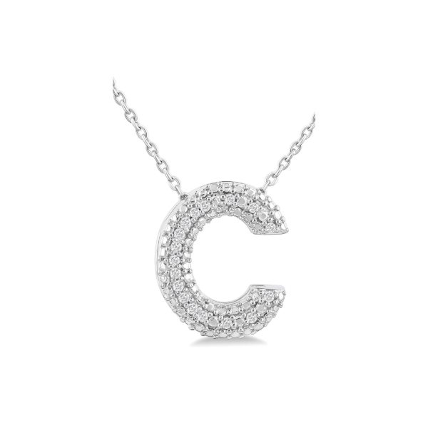 Sterling Silver Bubble 'C' Initial Diamond Pendant SVS Fine Jewelry Oceanside, NY