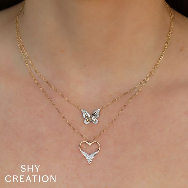Shy Creation Yellow Gold Diamond Butterfly Necklace Image 2 SVS Fine Jewelry Oceanside, NY