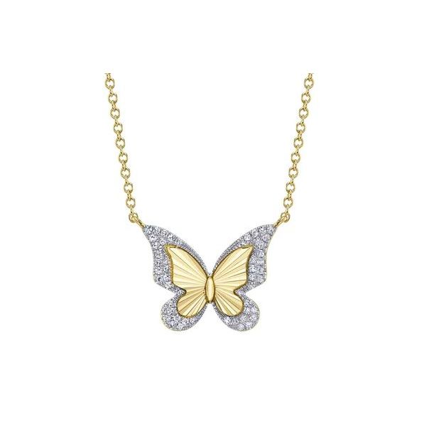 Shy Creation Yellow Gold Diamond Butterfly Necklace SVS Fine Jewelry Oceanside, NY