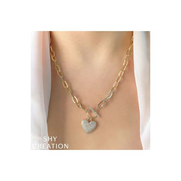 Shy Creation Yellow Gold Diamond Heart Necklace Image 2 SVS Fine Jewelry Oceanside, NY