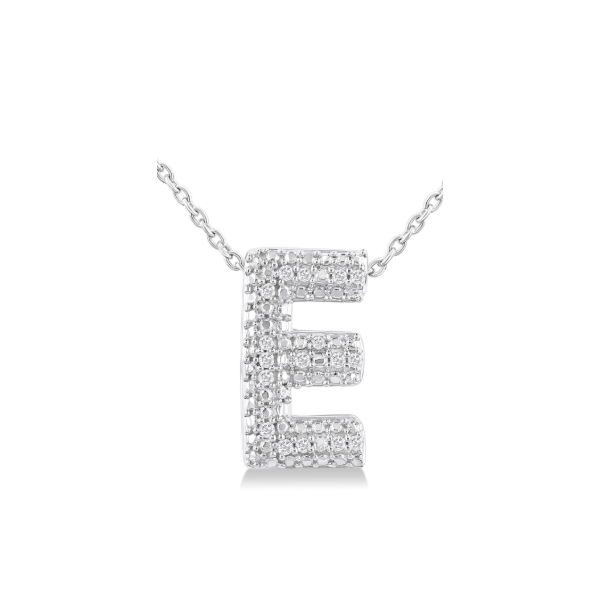Sterling Silver Bubble 'E' Initial Diamond Pendant SVS Fine Jewelry Oceanside, NY