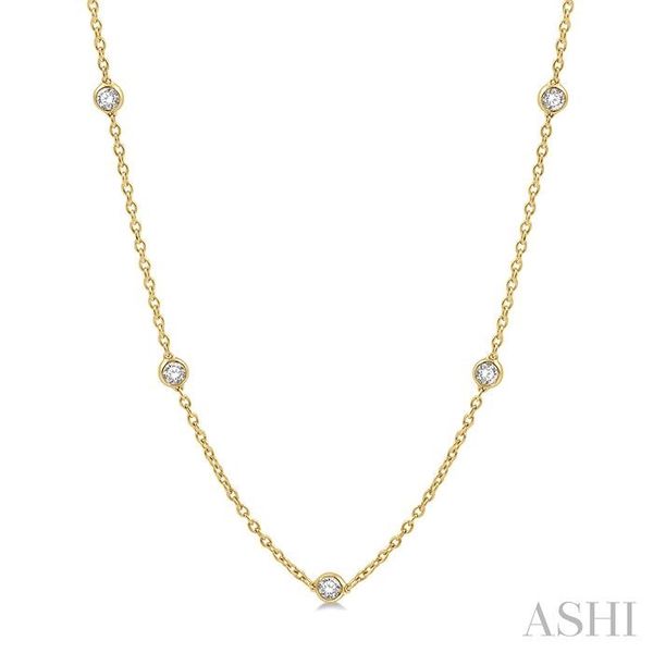 Yellow Gold Round Diamond Station Necklace SVS Fine Jewelry Oceanside, NY