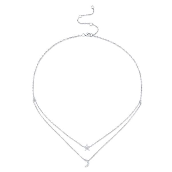 Shy Creation 14K White Gold Diamond Star & Crescent Moon Layered Necklace, 0.09cttw SVS Fine Jewelry Oceanside, NY