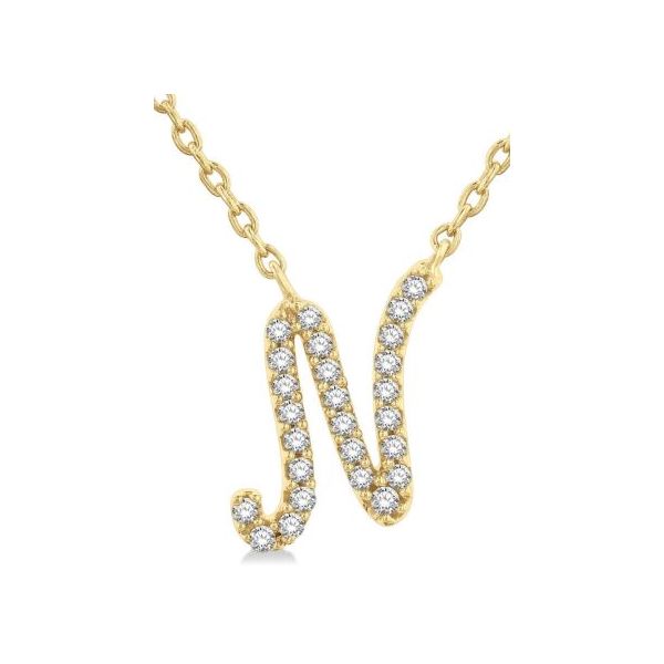 Yellow Gold Script 'N' Initial Diamond Pendant SVS Fine Jewelry Oceanside, NY