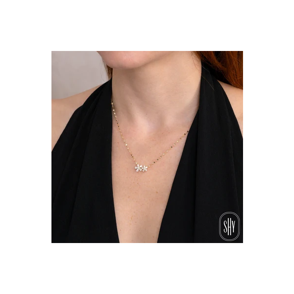Shy Creation Yellow Gold Diamond Flower Necklace Image 2 SVS Fine Jewelry Oceanside, NY