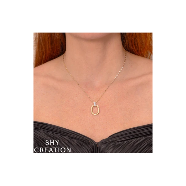 Shy Creation Yellow & White Gold Diamond Necklace Image 2 SVS Fine Jewelry Oceanside, NY