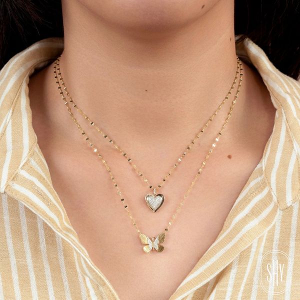 Shy Creation Yellow Gold Diamond Butterfly Necklace Image 2 SVS Fine Jewelry Oceanside, NY