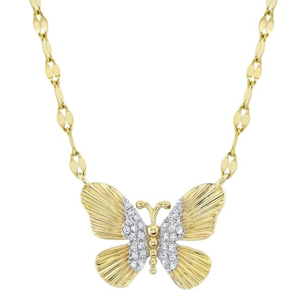 Shy Creation Yellow Gold Diamond Butterfly Necklace SVS Fine Jewelry Oceanside, NY