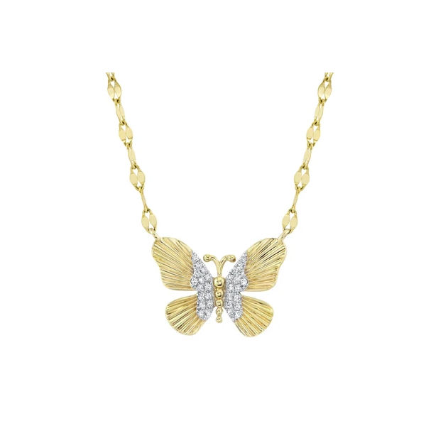 Shy Creation Yellow Gold Diamond Butterfly Necklace SVS Fine Jewelry Oceanside, NY