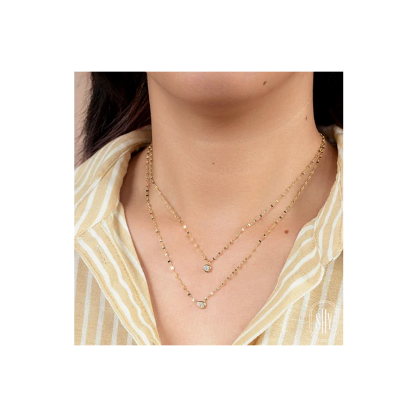 Shy Creation Yellow Gold Diamond Pear Necklace Image 2 SVS Fine Jewelry Oceanside, NY