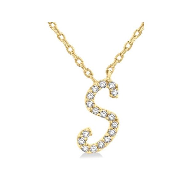Yellow Gold Script 'S' Initial Diamond Pendant SVS Fine Jewelry Oceanside, NY