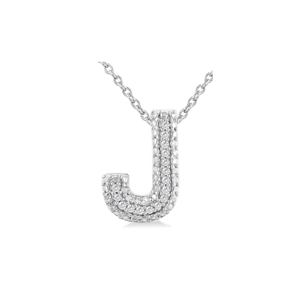Sterling Silver Bubble 'J' Initial Diamond Pendant SVS Fine Jewelry Oceanside, NY