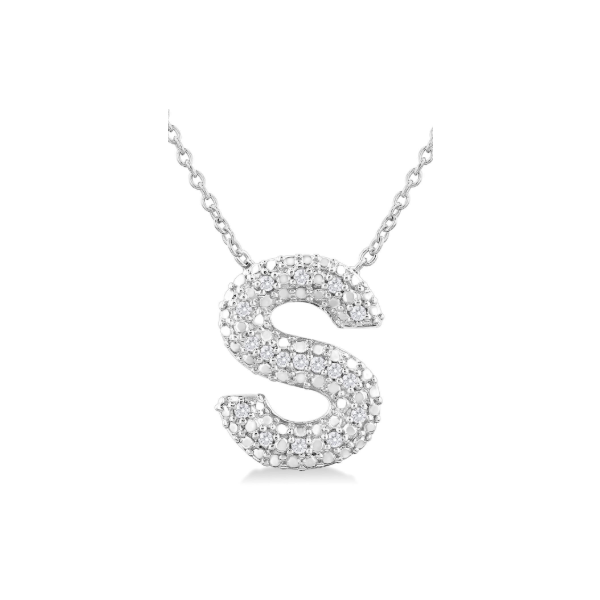 Sterling Silver Bubble 'S' Initial Diamond Pendant SVS Fine Jewelry Oceanside, NY