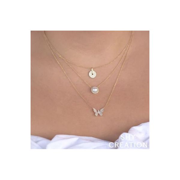 Shy Creation White Gold Diamond Butterfly Necklace Image 2 SVS Fine Jewelry Oceanside, NY