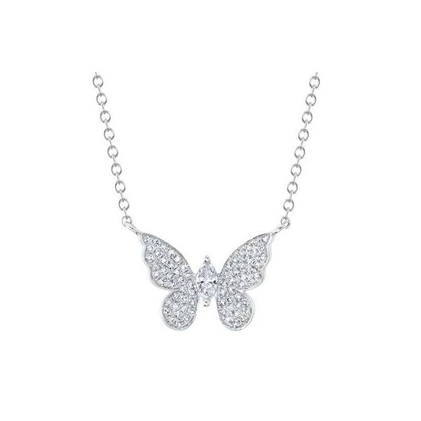 Shy Creation White Gold Diamond Butterfly Necklace SVS Fine Jewelry Oceanside, NY