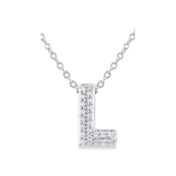 White Gold Bubble 'L' Initial Diamond Pendant SVS Fine Jewelry Oceanside, NY