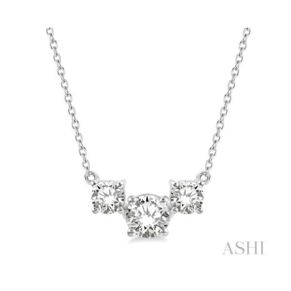White Gold Three Stone Diamond Necklace, .75ctw SVS Fine Jewelry Oceanside, NY