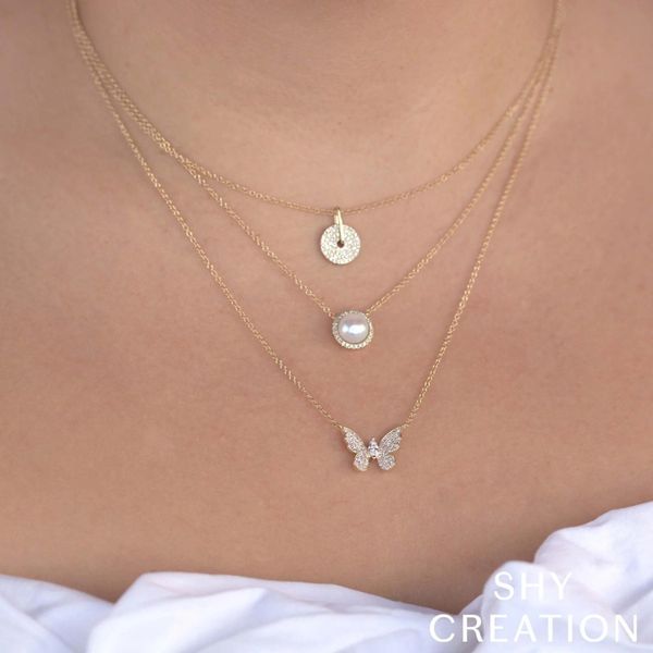 Shy Creation White Gold Diamond Butterfly Necklace Image 4 SVS Fine Jewelry Oceanside, NY