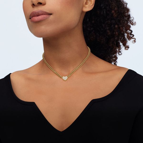 Yellow Gold Polished Diamond Heart Necklace Image 2 SVS Fine Jewelry Oceanside, NY