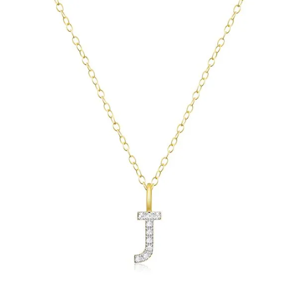 Lab Grown Diamond Yellow Gold Plated Initial J Necklace SVS Fine Jewelry Oceanside, NY