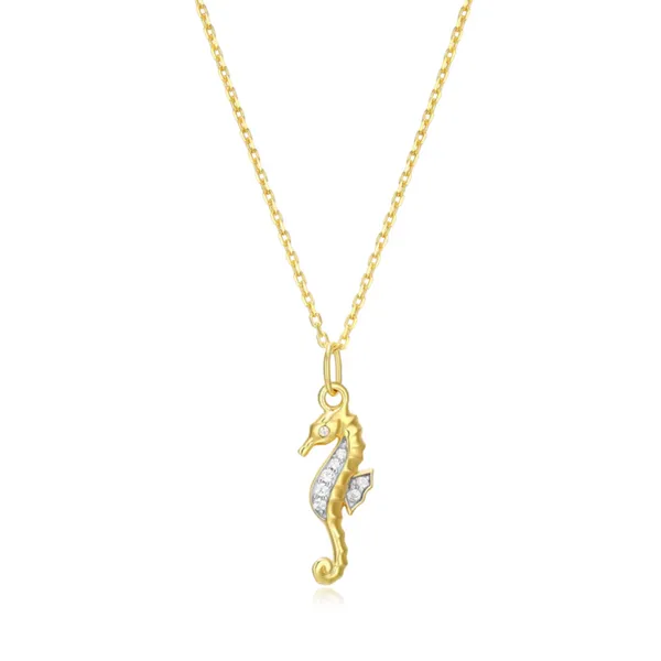 Lab Grown Diamond Yellow Gold Plated Seahorse Necklace, .05ctw SVS Fine Jewelry Oceanside, NY