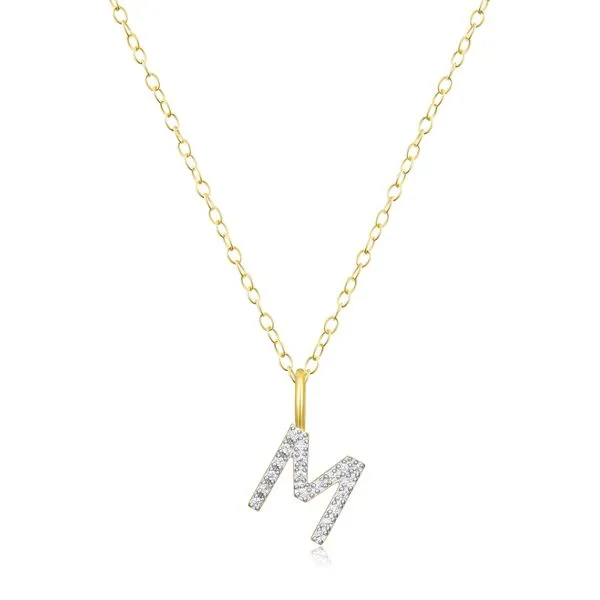 Lab Grown Diamond Yellow Gold Plated Initial M Necklace SVS Fine Jewelry Oceanside, NY