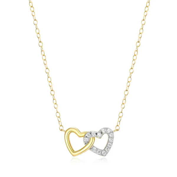 Lab Grown Diamond Yellow Gold Plated Twin Hearts Necklace SVS Fine Jewelry Oceanside, NY