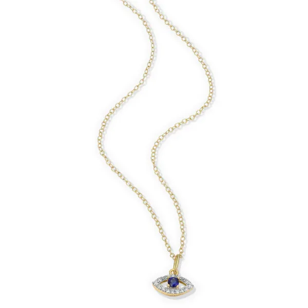Lab Grown Diamond Yellow Gold Plated Evil Eye Necklace, .10ctw Image 3 SVS Fine Jewelry Oceanside, NY