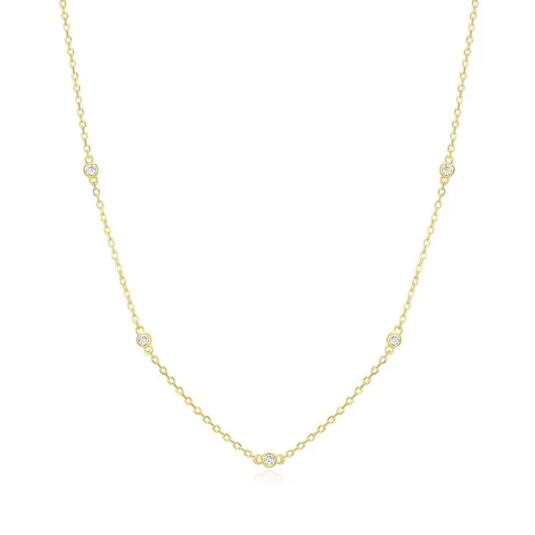 Lab Grown Diamond Yellow Gold Plated Bezel Set Necklace, .10ctw SVS Fine Jewelry Oceanside, NY