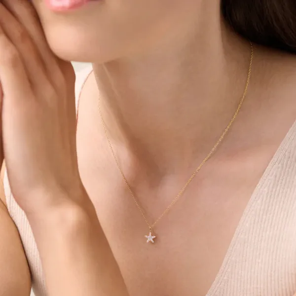 Lab Grown Diamond Yellow Gold Plated Starfish Necklace, .10ctw Image 3 SVS Fine Jewelry Oceanside, NY