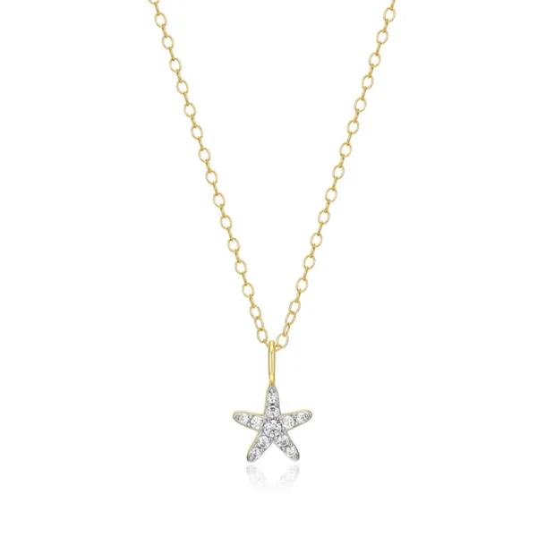 Lab Grown Diamond Yellow Gold Plated Starfish Necklace, .10ctw SVS Fine Jewelry Oceanside, NY
