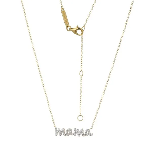Lab Grown Diamond Yellow Gold Plated Mama Necklace Image 2 SVS Fine Jewelry Oceanside, NY