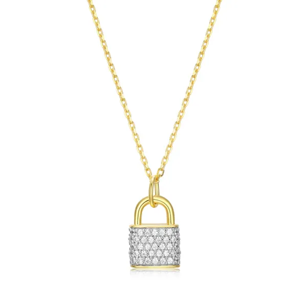 Lab Grown Diamond Yellow Gold Plated Lock Necklace, .20ctw SVS Fine Jewelry Oceanside, NY