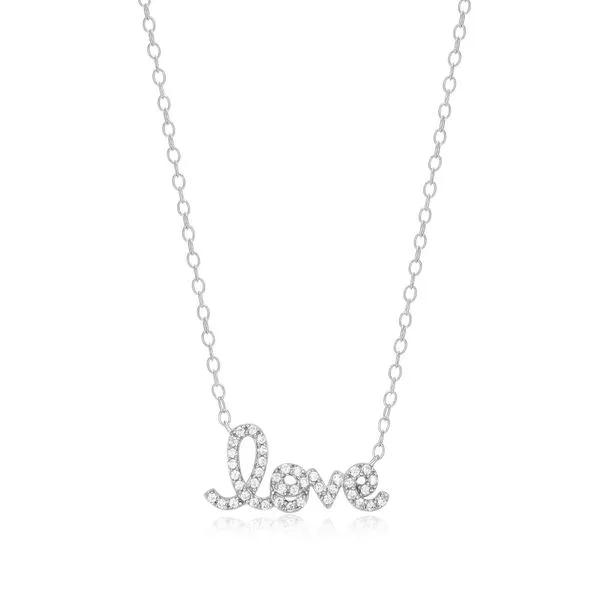 Rhodium Plated Sterling Silver Love Necklace SVS Fine Jewelry Oceanside, NY